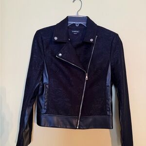 bebe Black Faux Leather-Trim Asymmetric Moto Jacket
